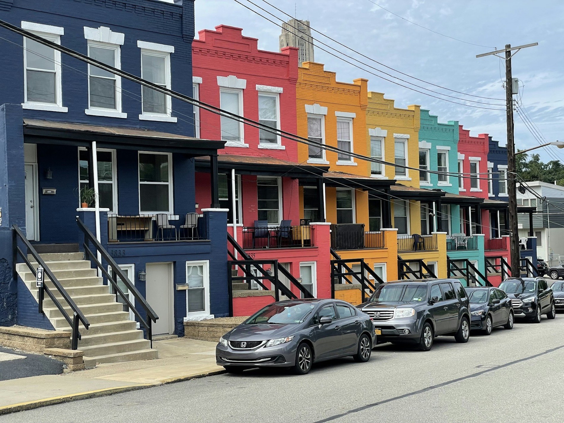 A row of Philadelphia brick rowhomes